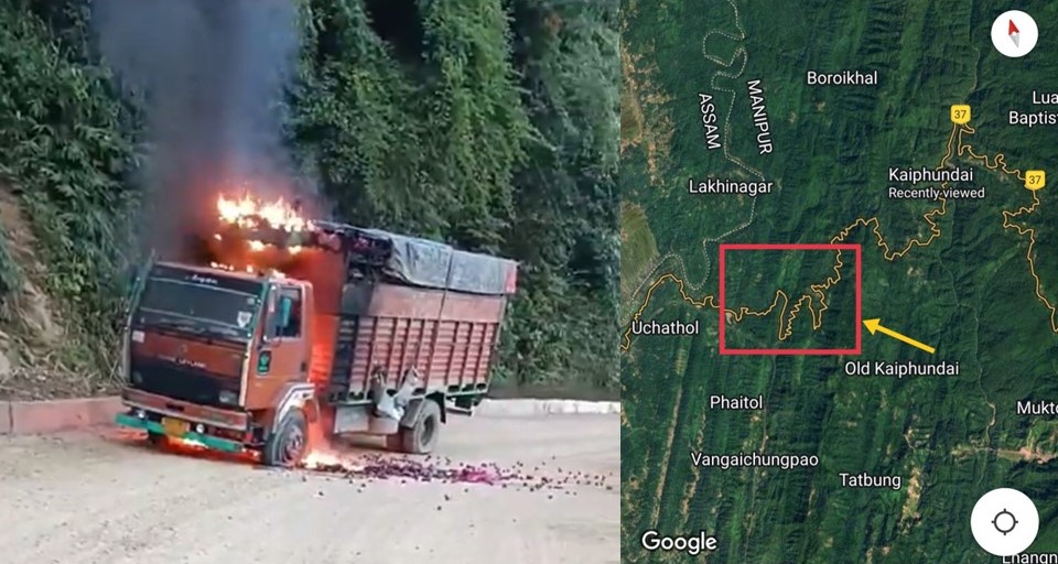Truck Bound for Noney District Torched on NH 37 in Manipur