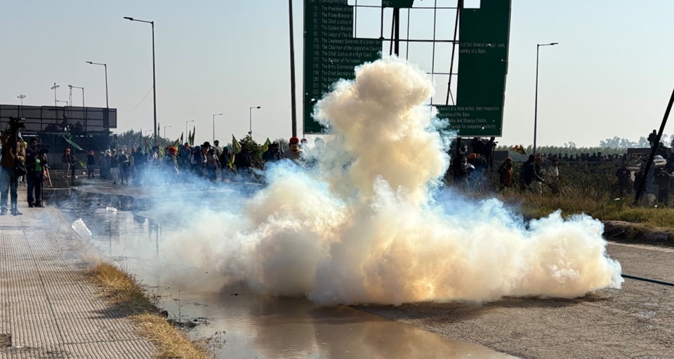 Punjab Farmers’ Third March to Delhi Halted; Haryana Police Use Tear Gas, Water Cannons